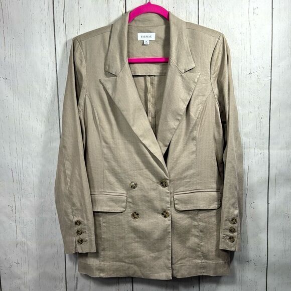 Evereve Linen Blend Double Breasted Blazer Beige Lightweight Modern Workwear - Picture 1 of 12